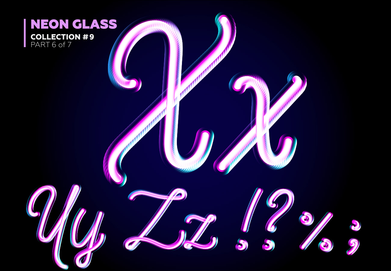 霓虹灯3D玻璃夜光特效字母字体矢量素材 Neon Glass