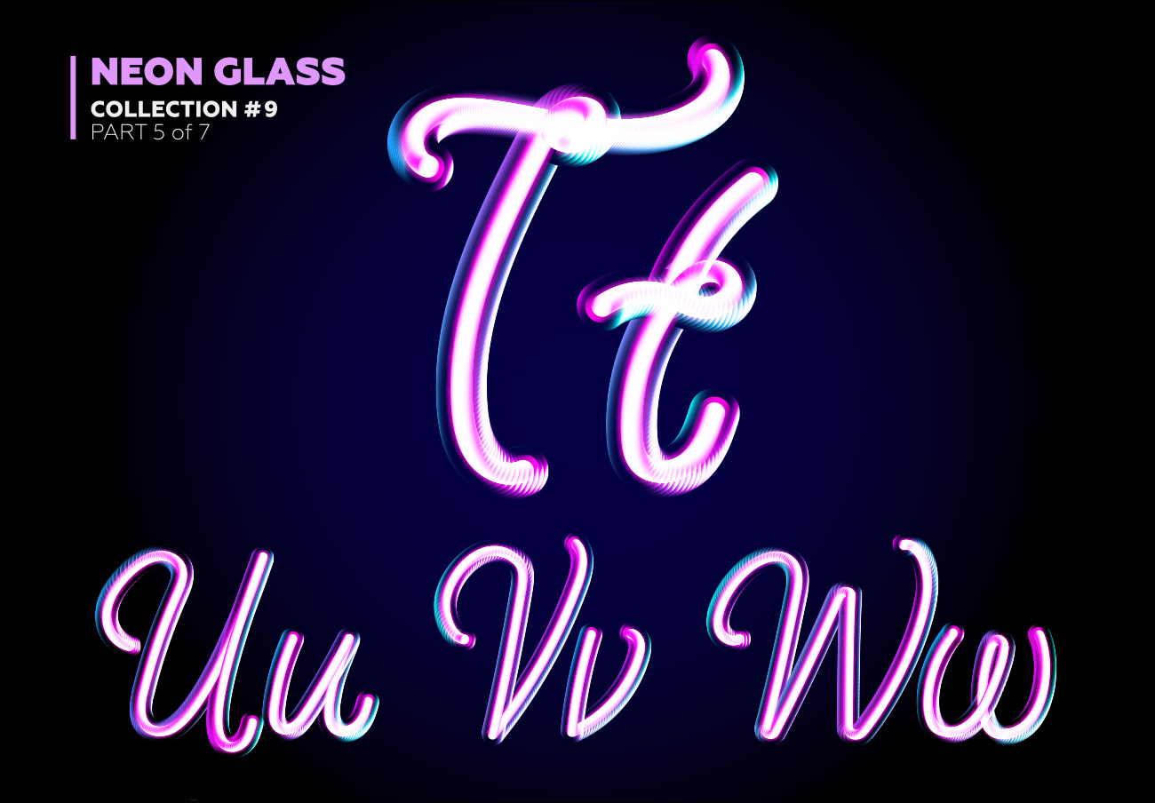 霓虹灯3D玻璃夜光特效字母字体矢量素材 Neon Glass