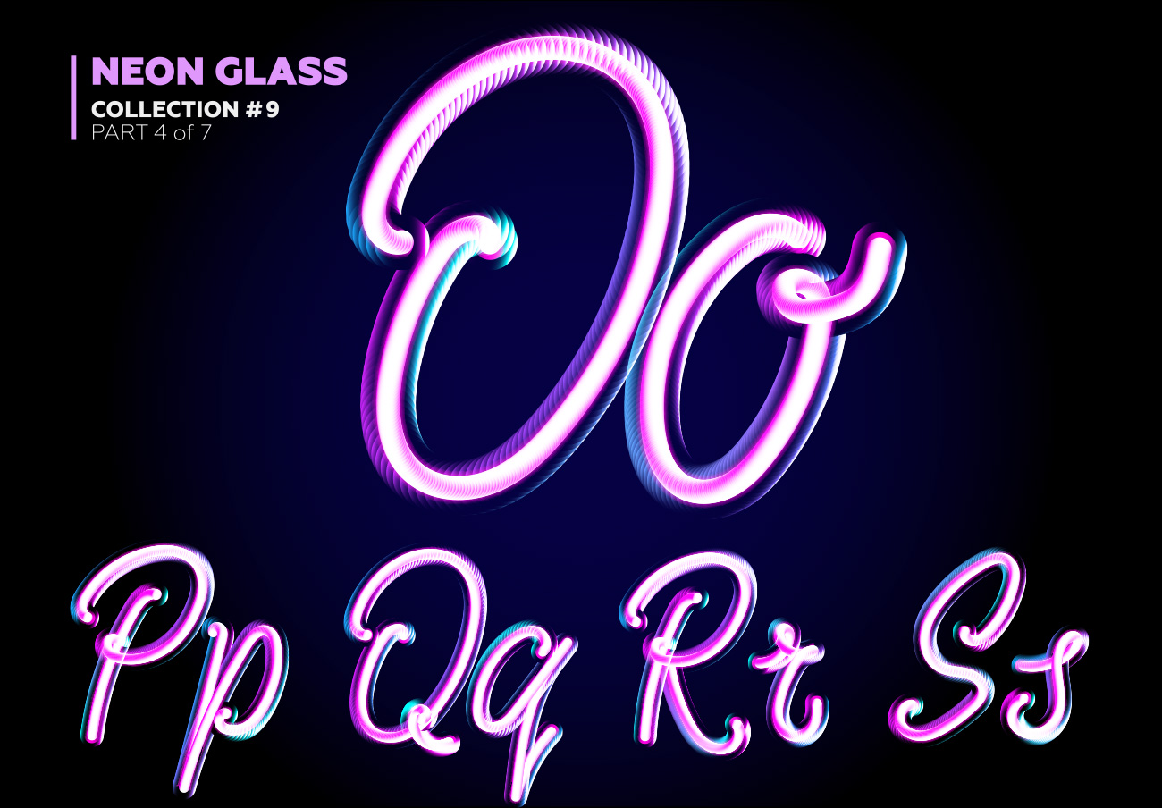 霓虹灯3D玻璃夜光特效字母字体矢量素材 Neon Glass