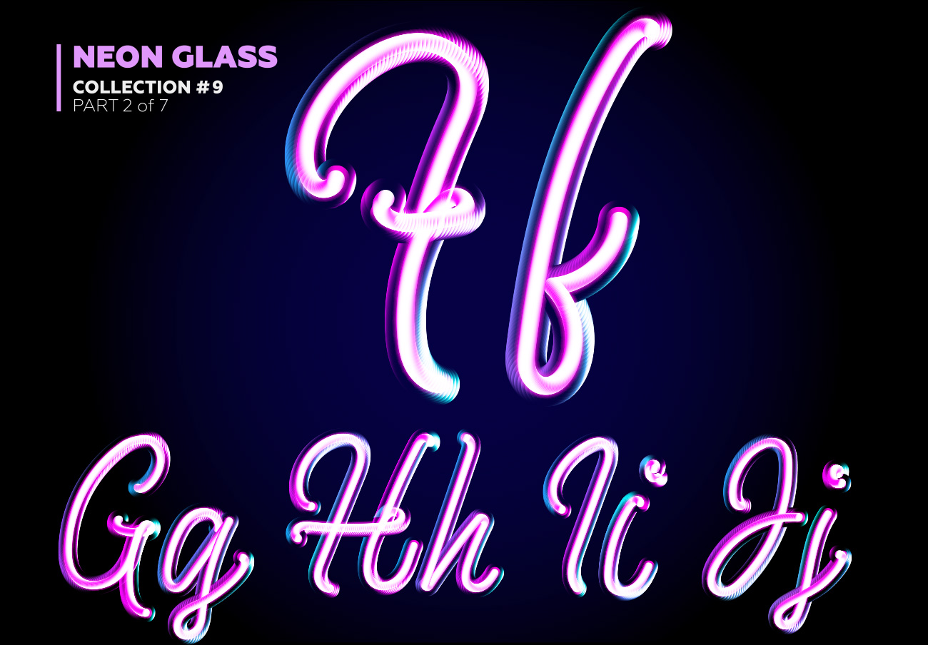 霓虹灯3D玻璃夜光特效字母字体矢量素材 Neon Glass
