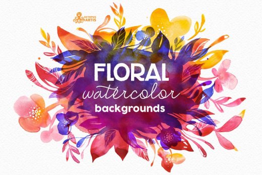 手绘水彩花卉植物设计素材 Floral-Watercolor