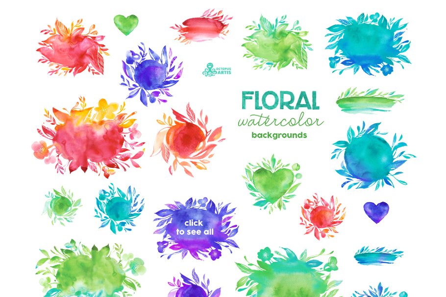 手绘水彩花卉植物设计素材 Floral-Watercolor