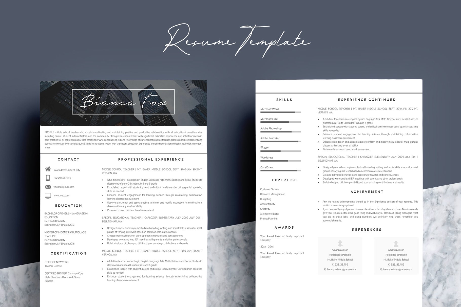 现代简历求职信设计模板 3-Pages-Resume-Tem