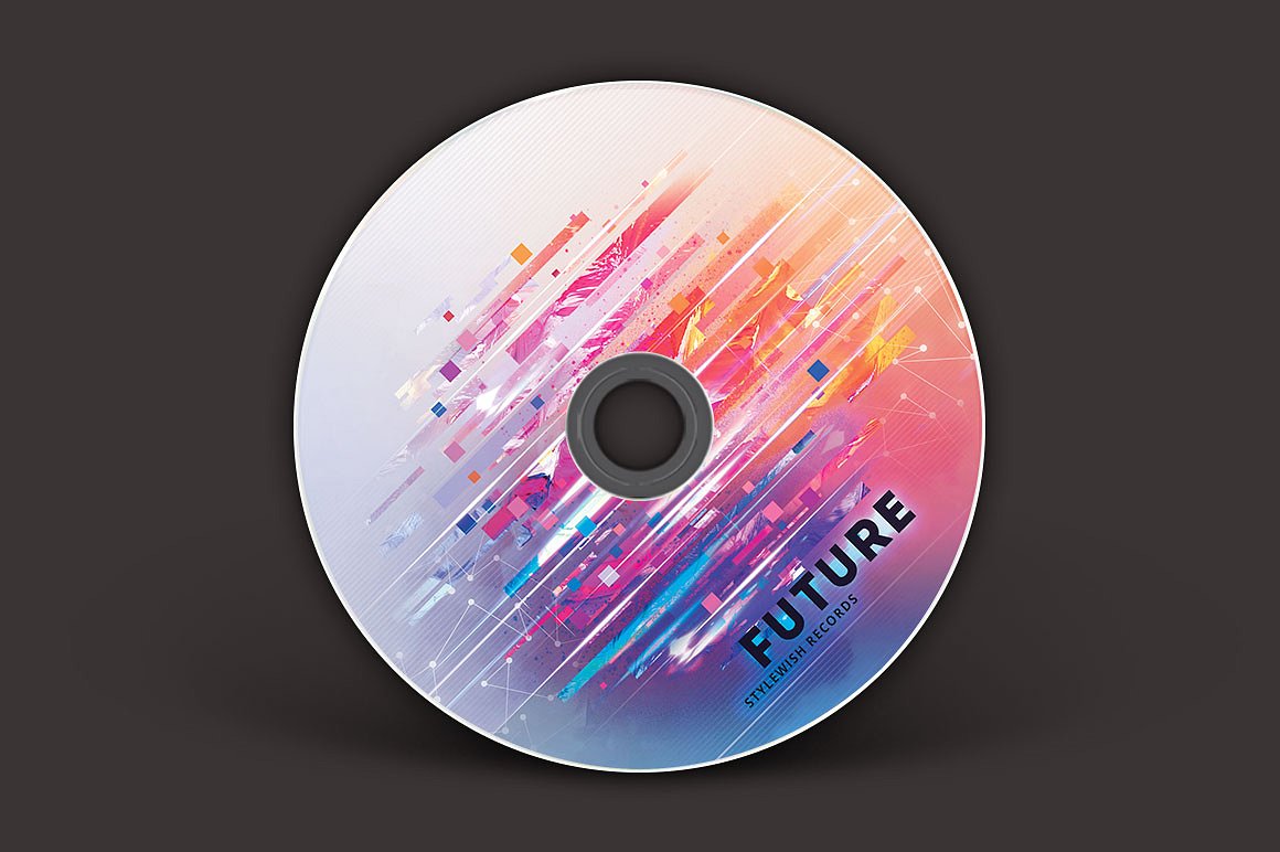 抽象未来科技风格音乐CD封面模板 Future-CD-Cov