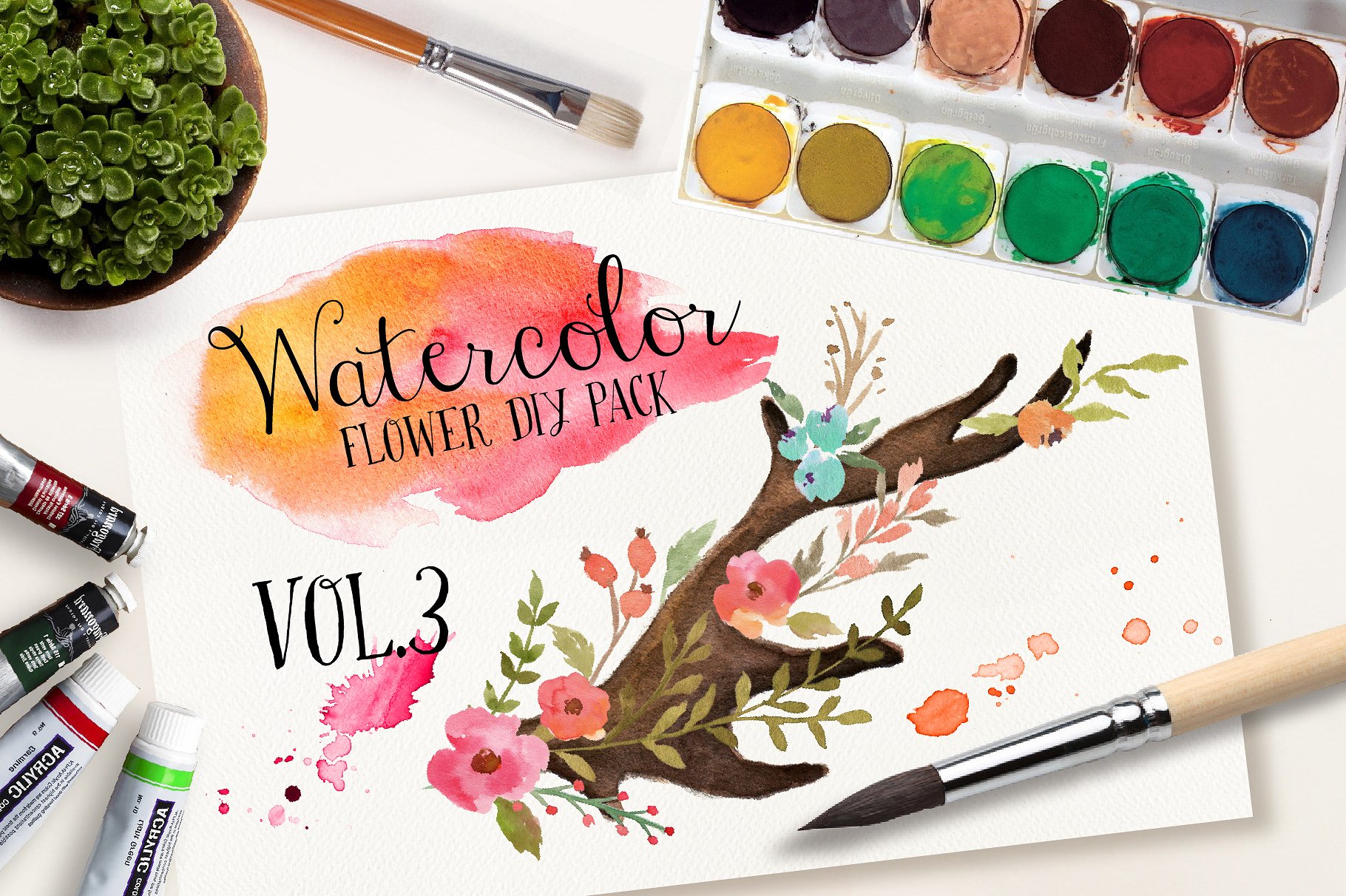 Watercolor flower DIY pack Vol