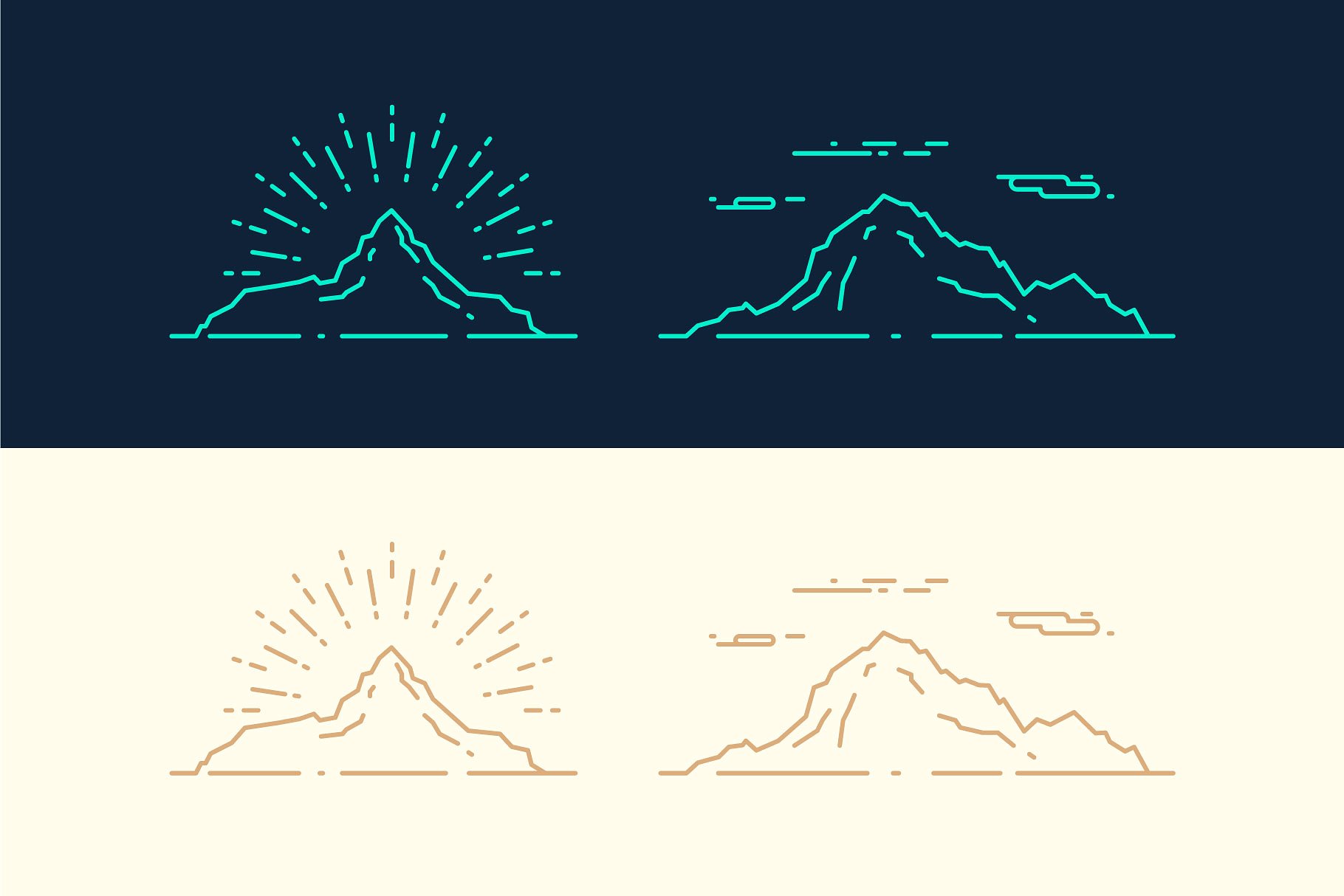 矢量山脉线条图形插画 Set-of-linear-mount