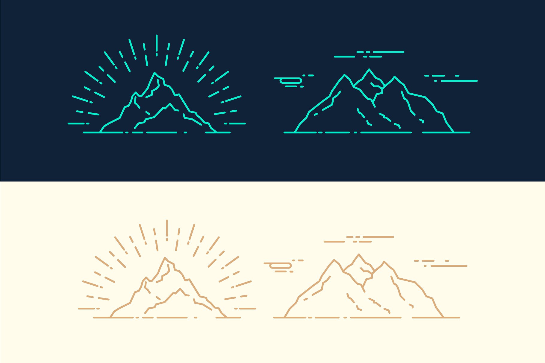 矢量山脉线条图形插画 Set-of-linear-mount