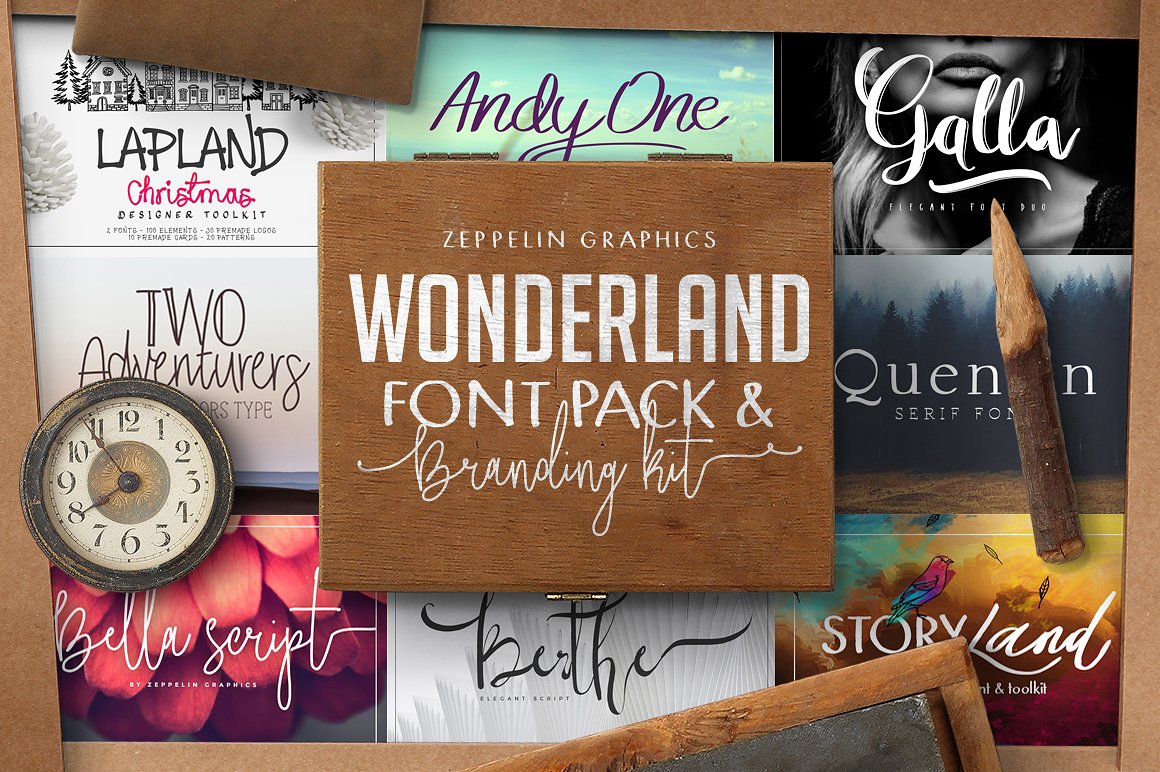 手写字体标志矢量插画素材 Wonderland-Fonts