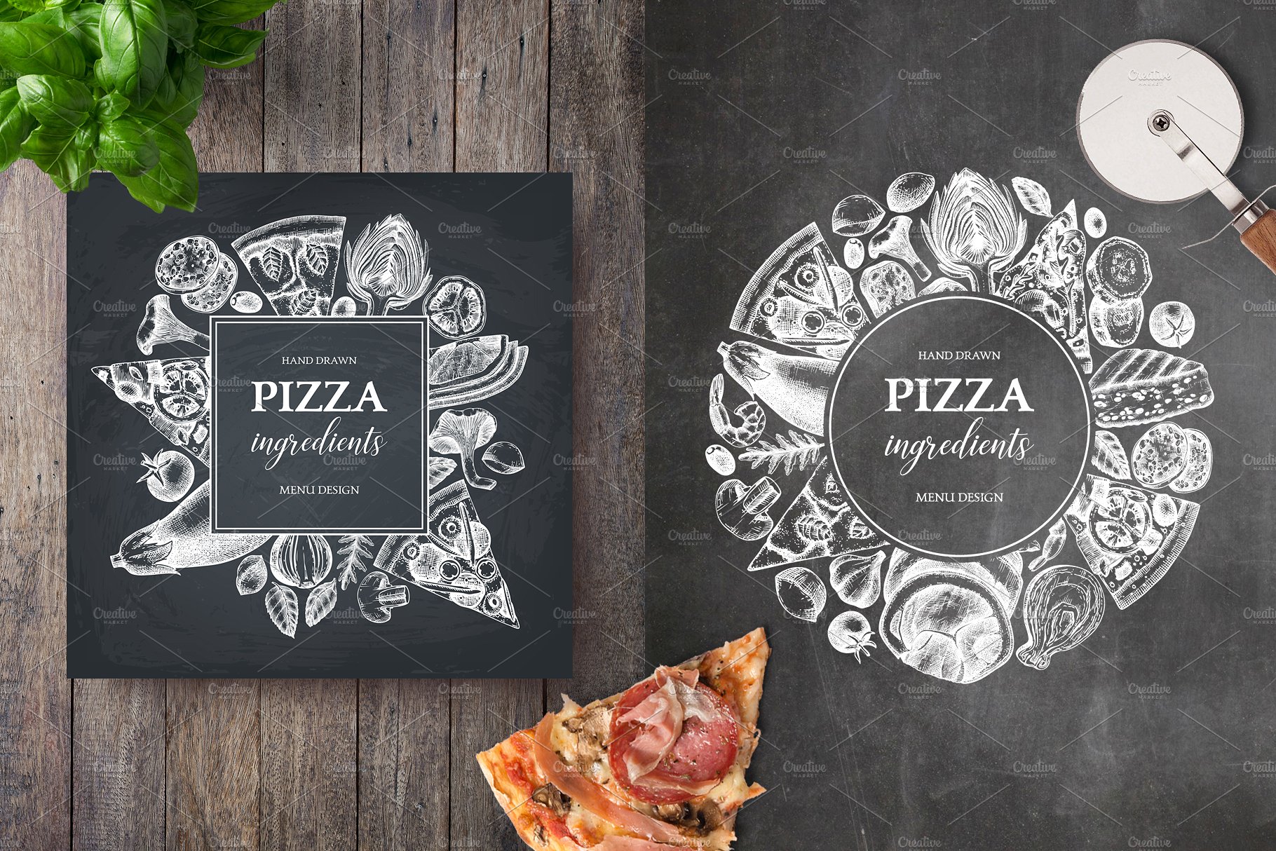 披萨食物元素Pizza Ingredients. Vecto