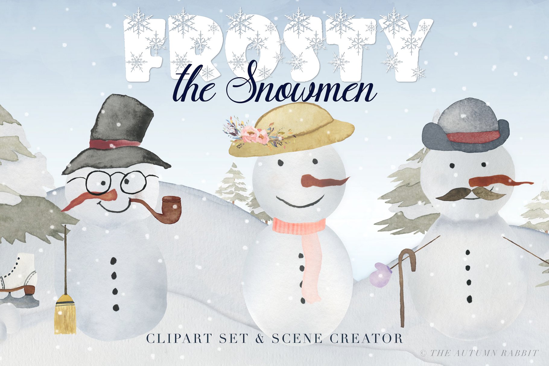 冬季雪人场景手绘插画元素 Snowman-Scene-Cre