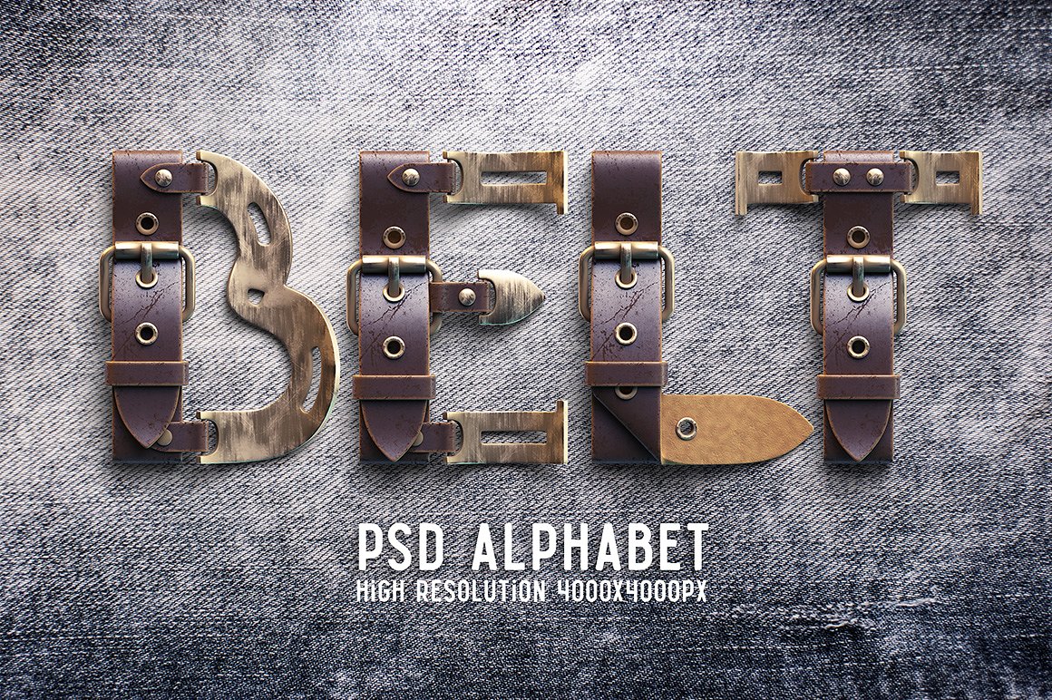 复古蒸汽朋克皮带字母设计素材 Belt-Alphabet #