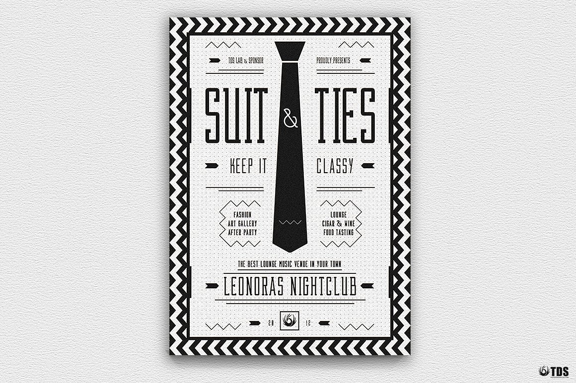 创意西装领带图案传单海报模板 Suit-and-Tie-Fl