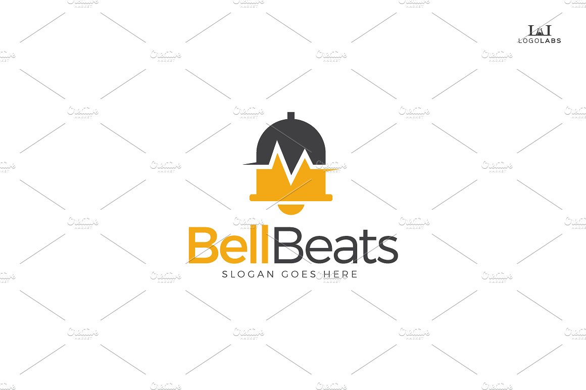 电子铃铛形状标志Logo模板 Bell-Beats-Logo