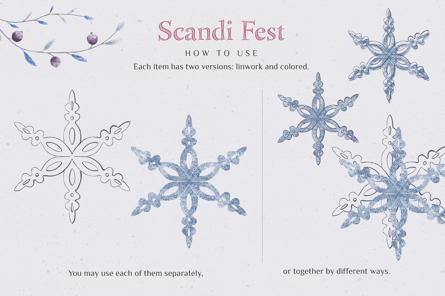 冬日冷色调圣诞手绘花卉系列元素 Scandi Fest co