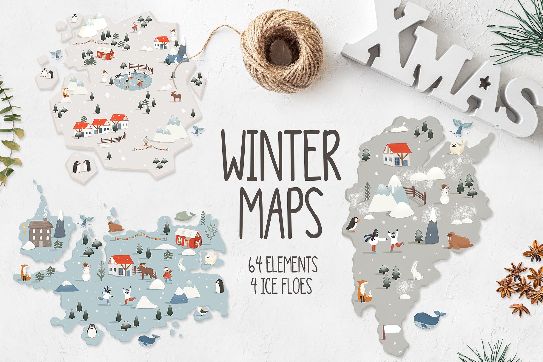 冬日圣诞活动地图剪贴画素材合辑 Winter maps #3