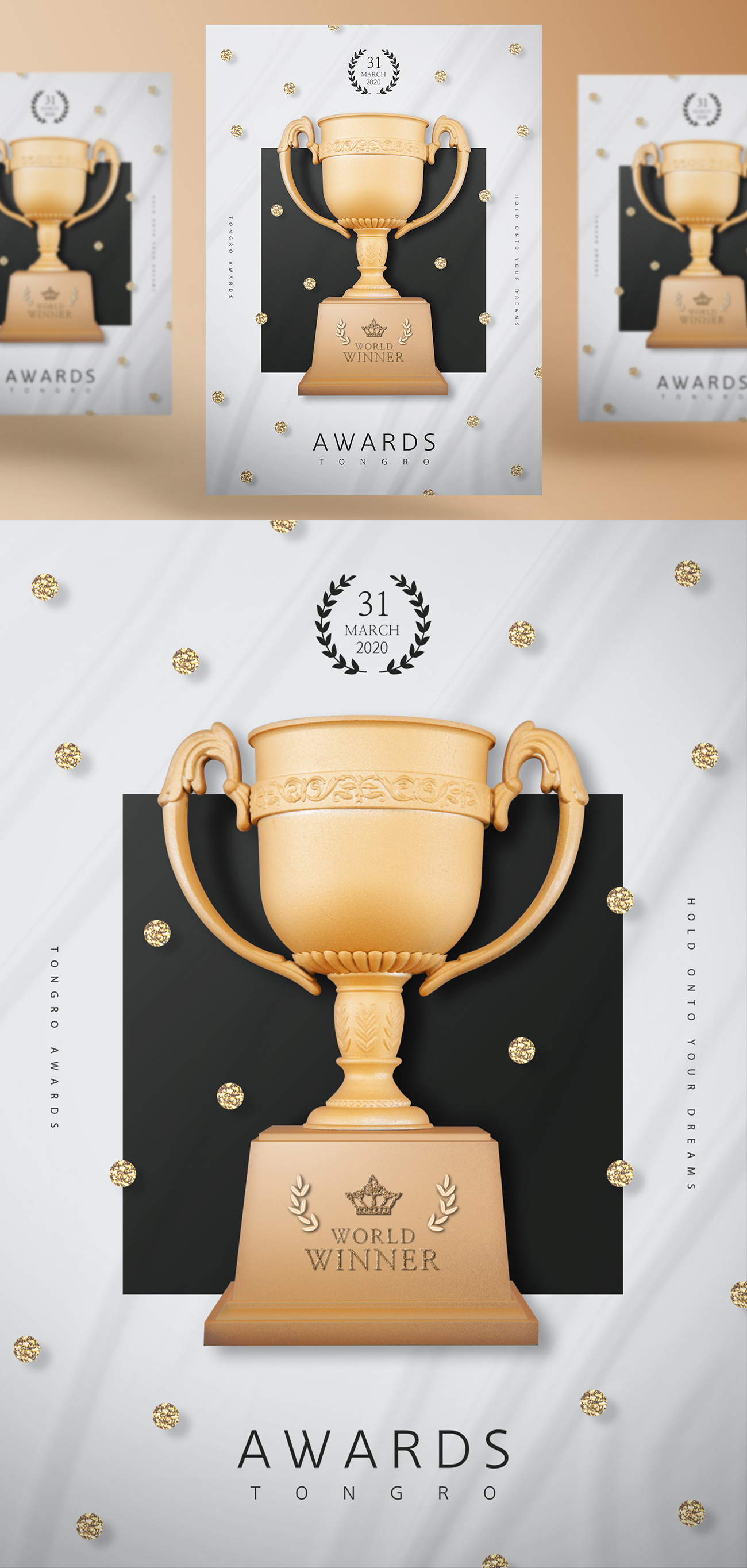 2019年最新颁奖盛典金色奖杯奖牌PSD海报模版素材 Wor