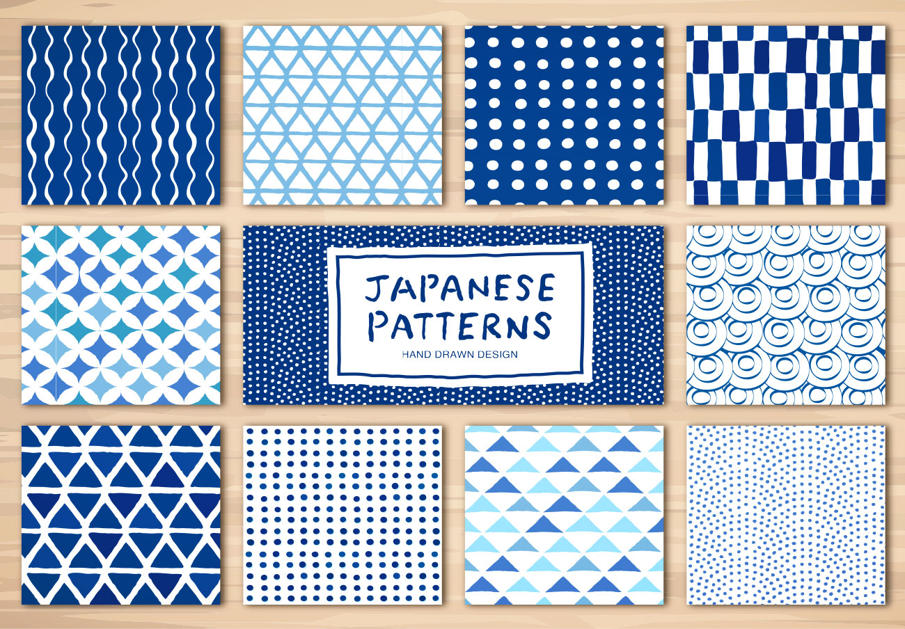 藏青色日式北海道抽象图案和风矢量背景