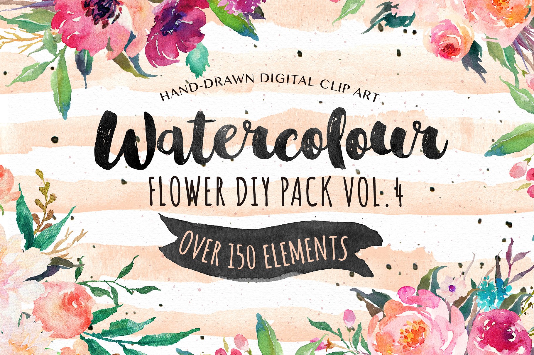 手绘水彩花卉植物设计素材Watercolor DIY pac