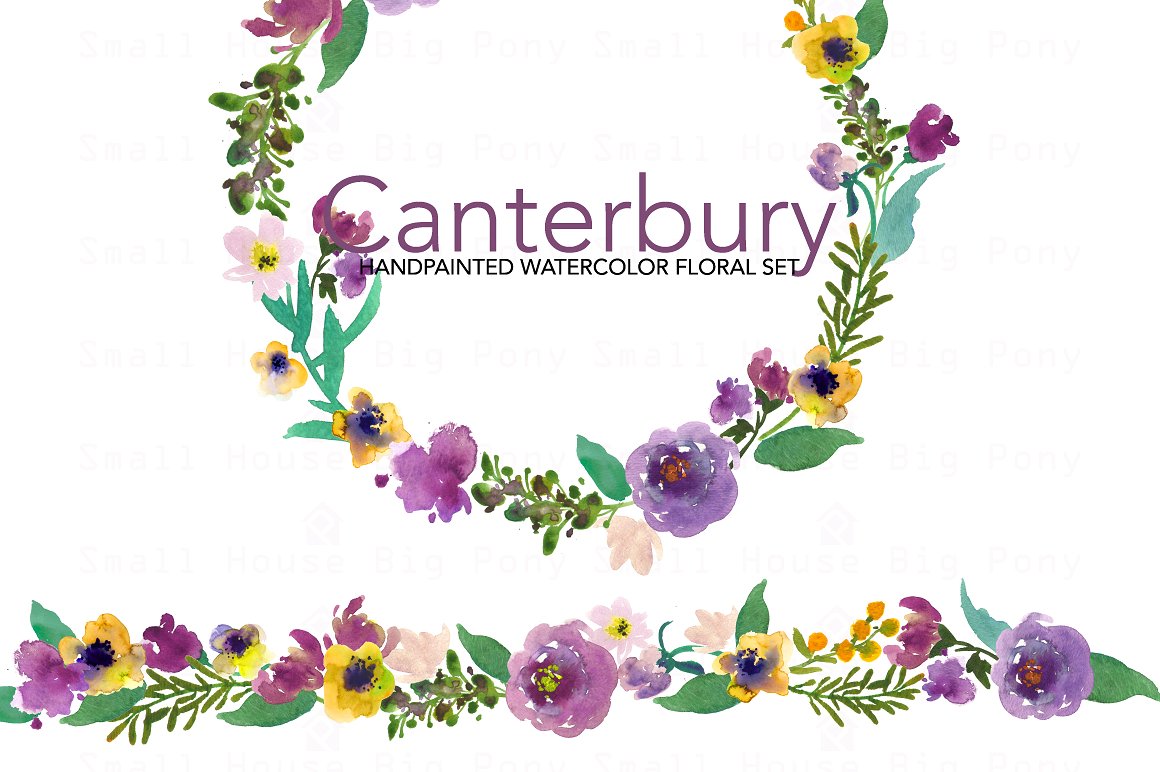 手绘水彩花卉植物设计元素 Canterbury-Waterc