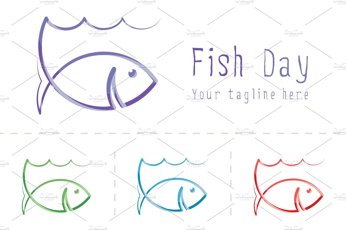 创意手绘钓鱼鱼形状Logo模板 Fish-Day #6610