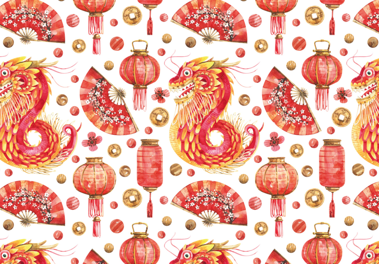 中国风手绘传统文化新年元素无缝拼接高清图案素材合辑 Chin