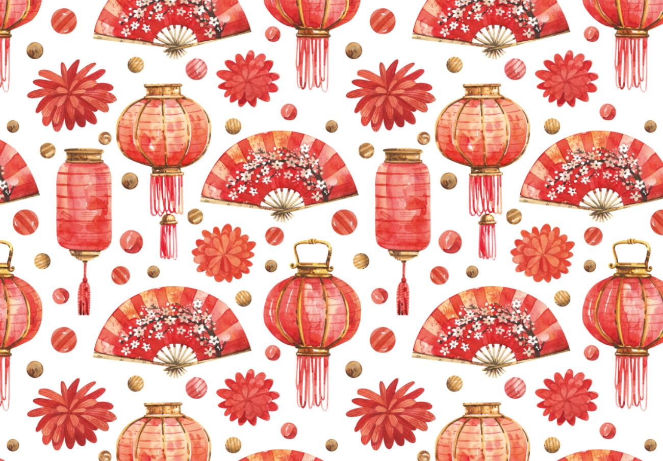 中国风手绘传统文化新年元素无缝拼接高清图案素材合辑 Chin