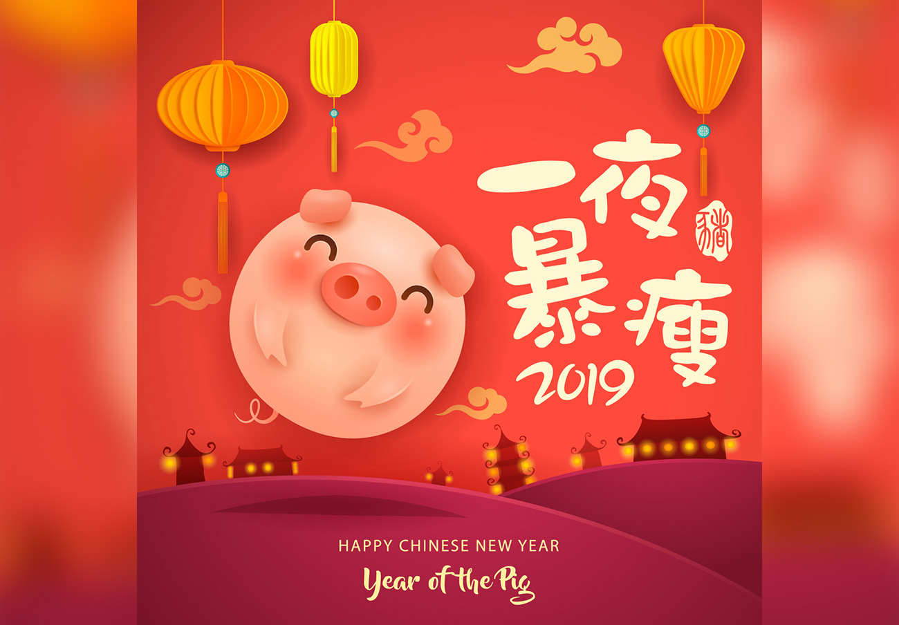 新年快乐祝福语 猪年 中国新年矢量海报素材合辑 Happy