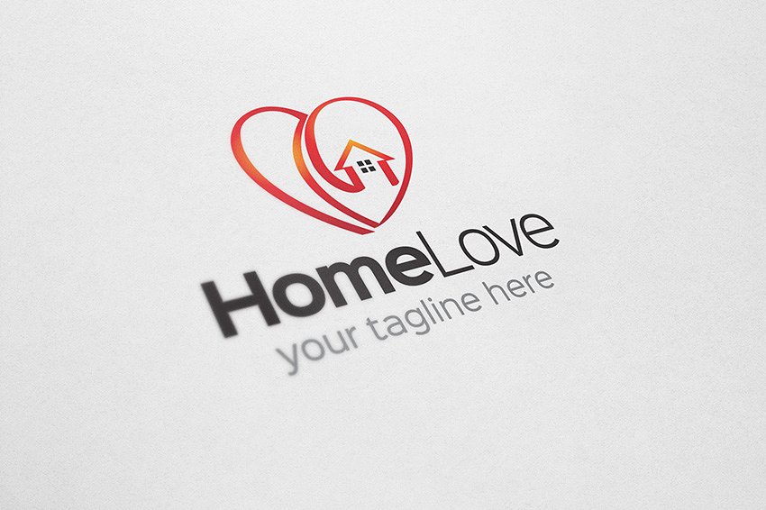 家庭主题爱心徽标Logo模板 Home Love Logo