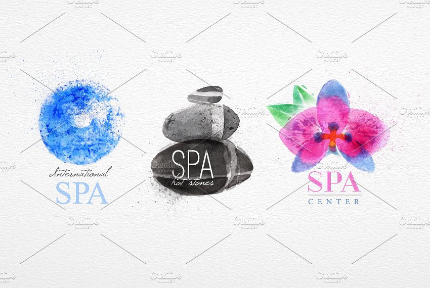 矢量水彩美容水疗元素插画素材 Set-symbols-spa