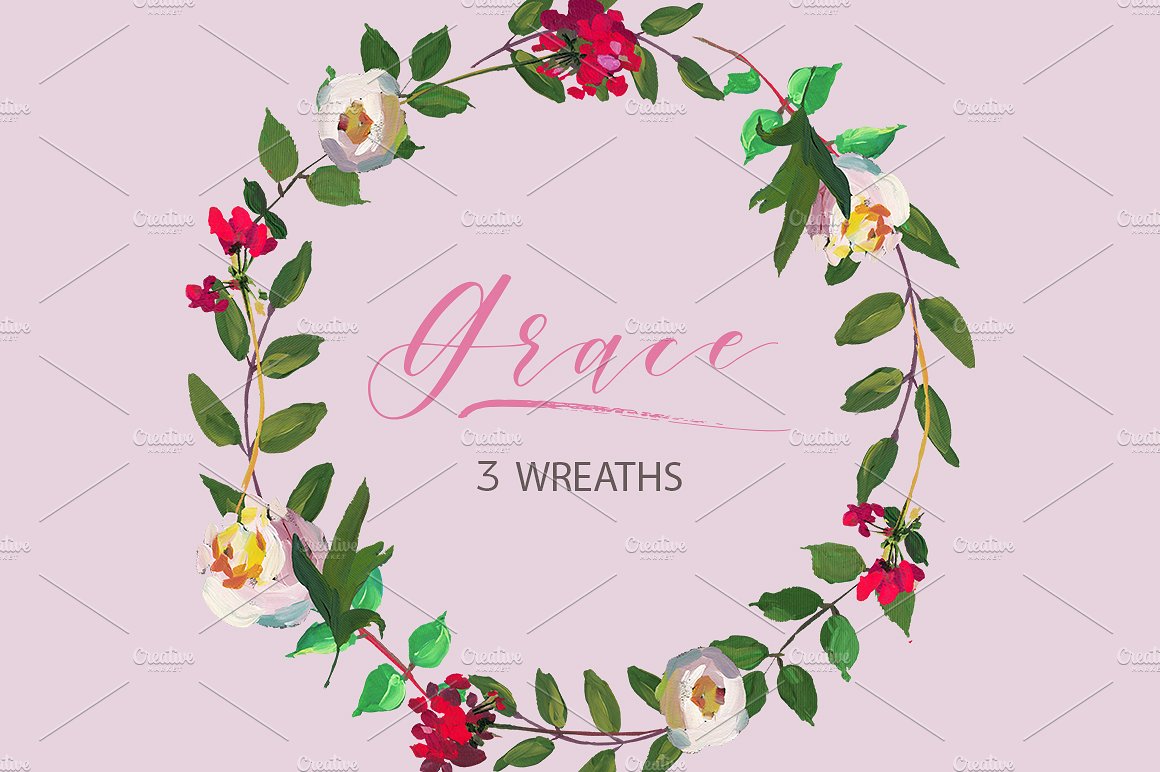 手绘水彩花卉植物设计素材Grace Wedding Flor