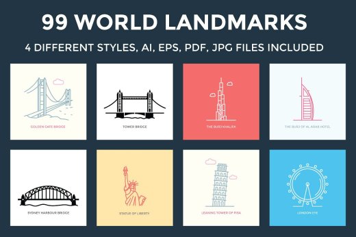 99 World Landmarks Illustratio