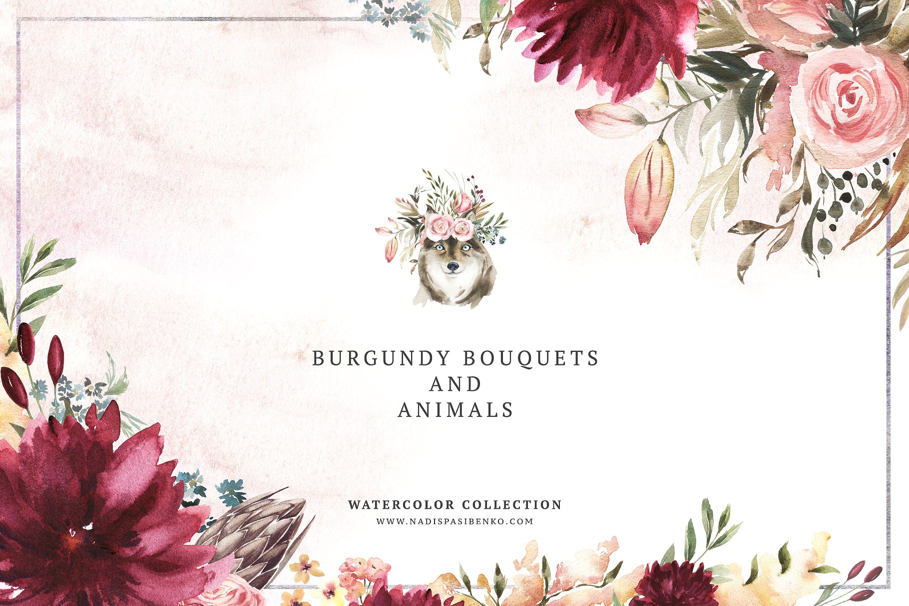 手绘花卉设计素材Burgundy Bouquets -amp