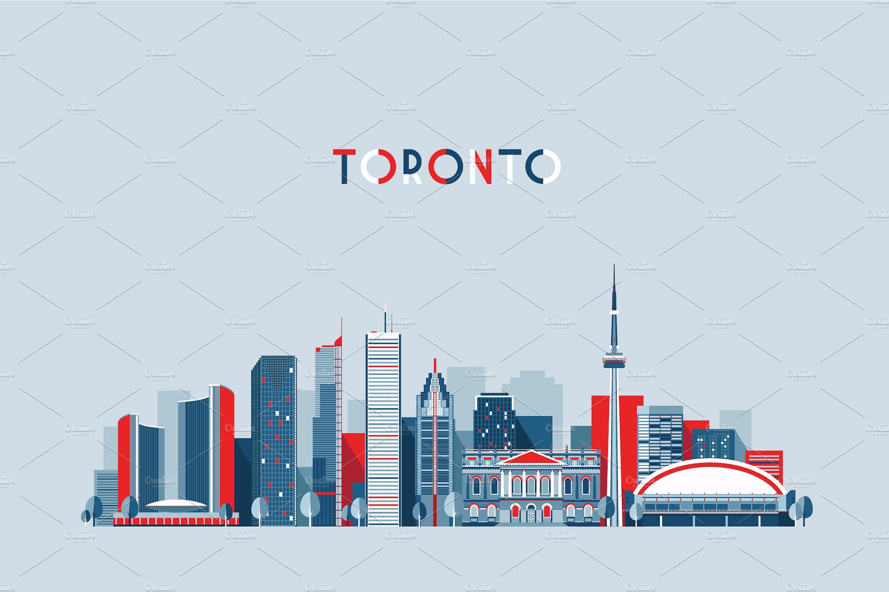 加拿大多伦多城市矢量插图 Toronto-skyline-C