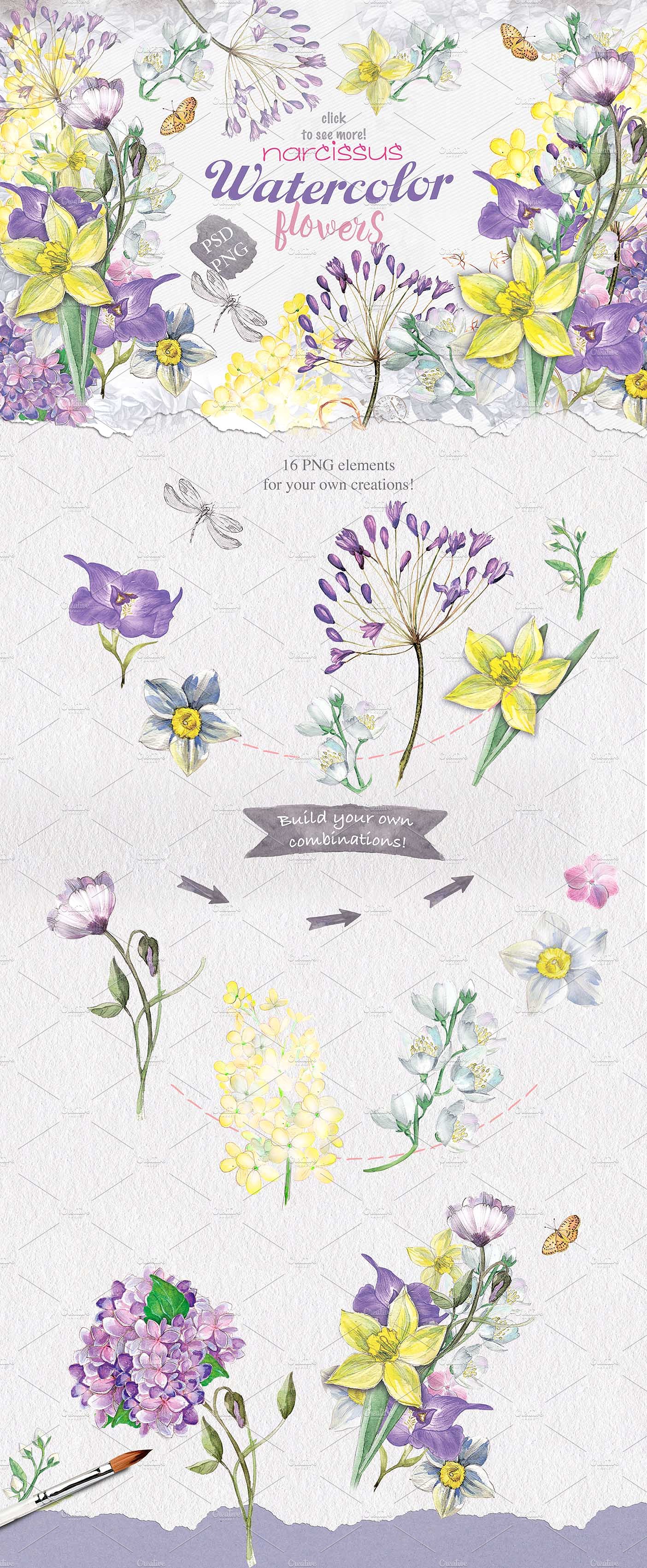 春天手绘水彩艺术花卉元素设计素材 BEST-SPRING-F
