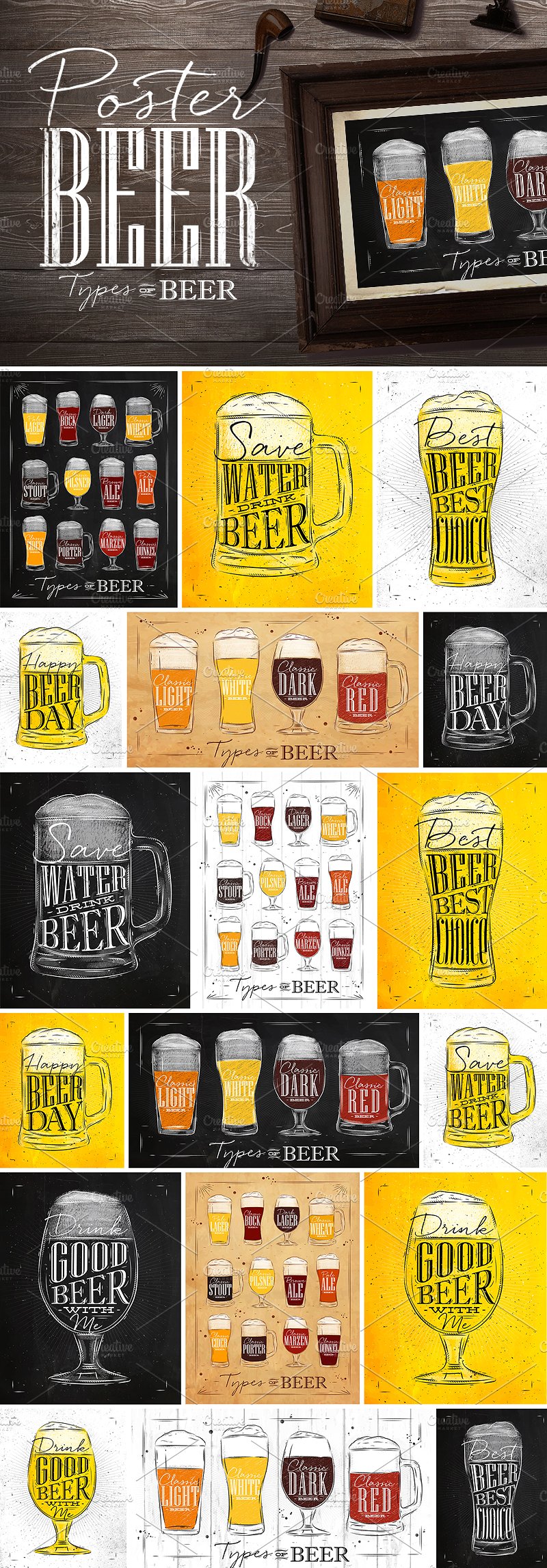 矢量手绘啤酒酒类插图素材 Set-Poster-Beer #