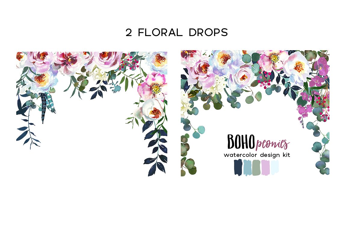 波西米亚风格手绘水彩花卉植物设计素材 Promo-Sale!