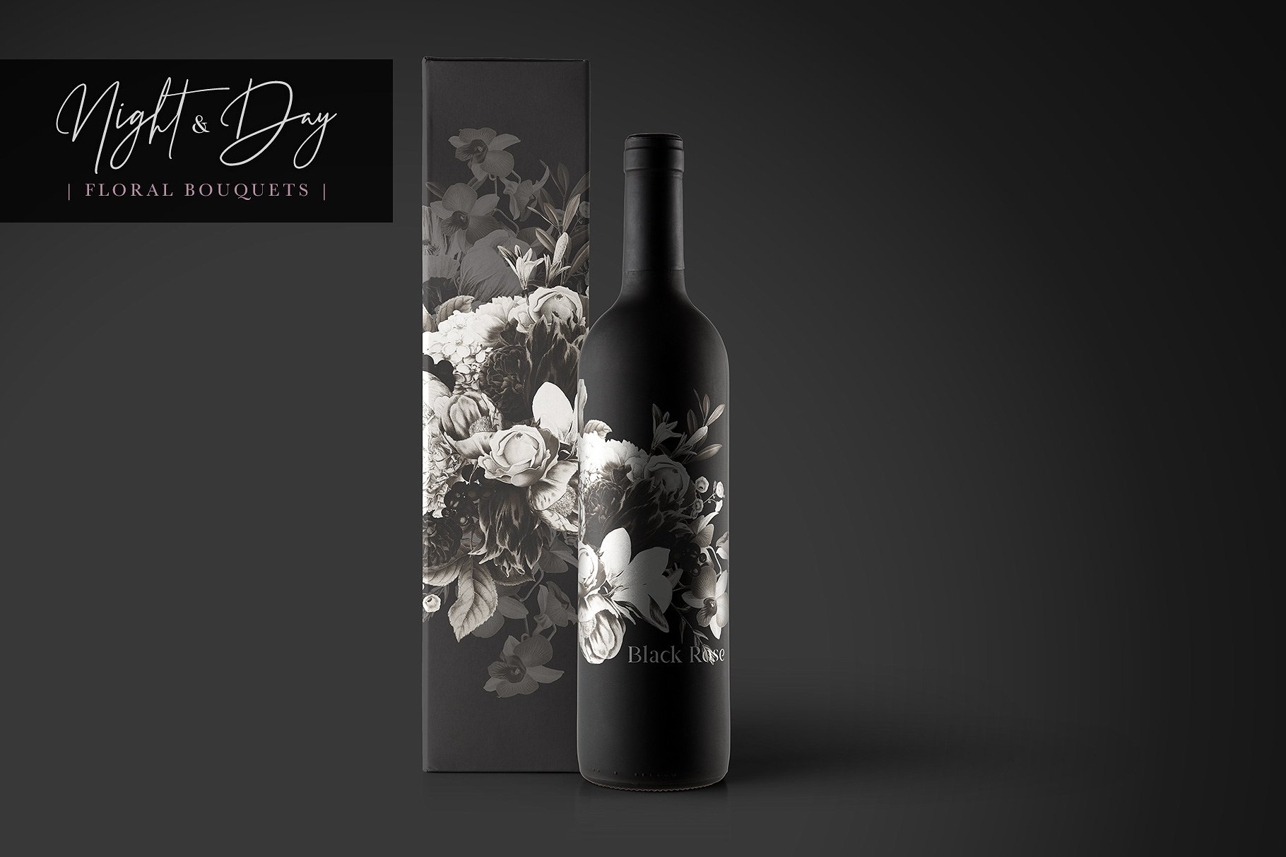 黑白和彩色复古花卉花束设计素材 Night-and-Day-