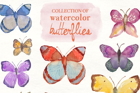 手绘水彩可爱蝴蝶设计素材 Watercolor-Butter