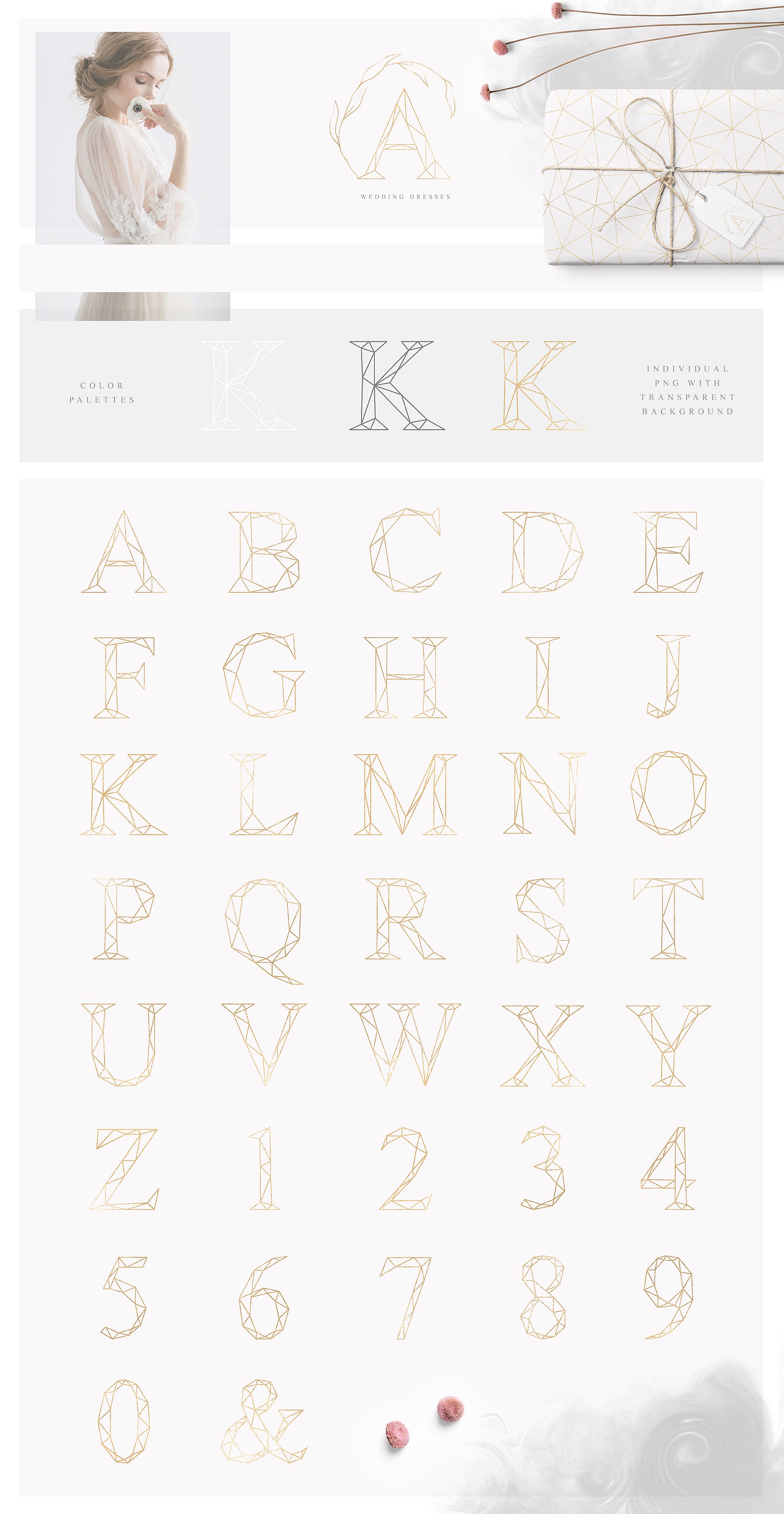 淡雅柔和的温柔金色字母几何元素设计素材 Tender-Mis