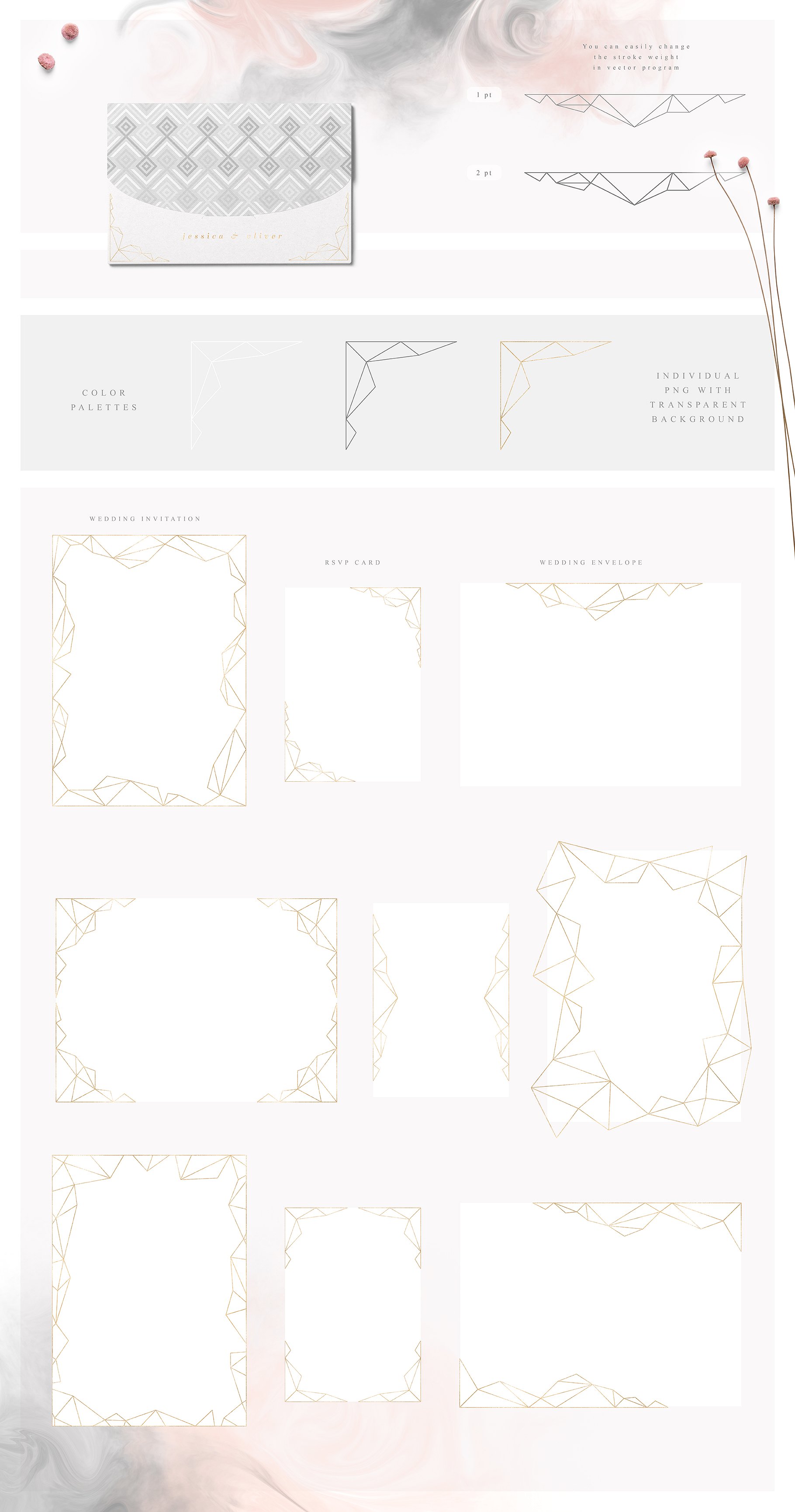 淡雅柔和的温柔金色字母几何元素设计素材 Tender-Mis