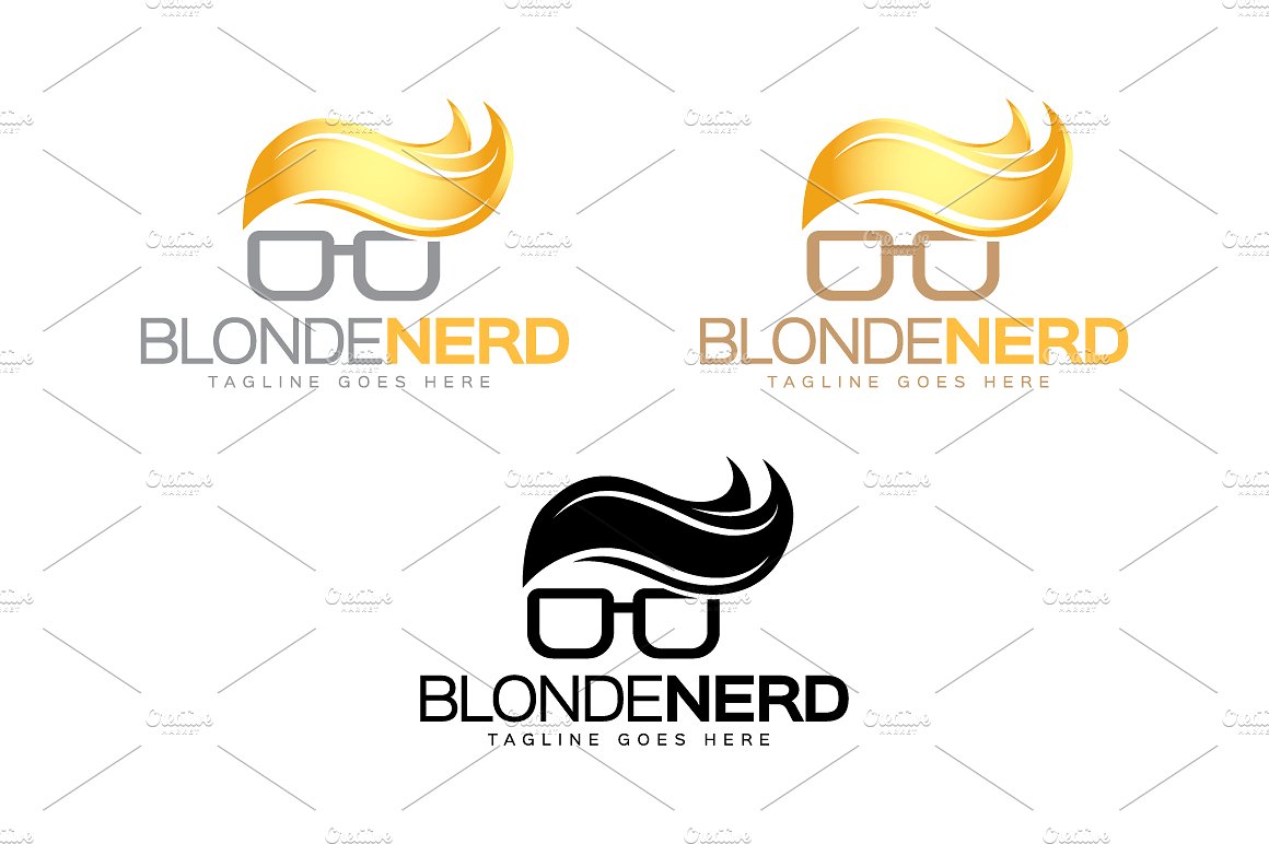 金色的书呆子形象阅读主题标志Logo模板 Blonde-Ne