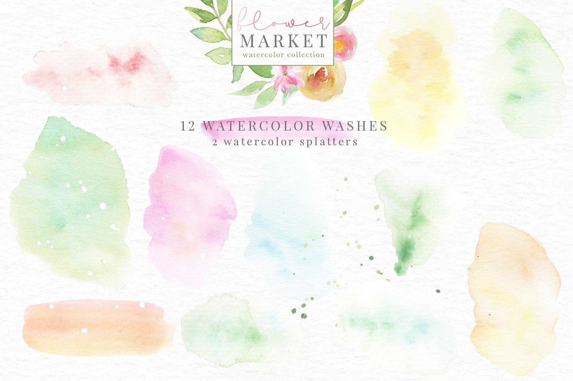 手绘水彩花卉植物设计素材Flower Market Wate