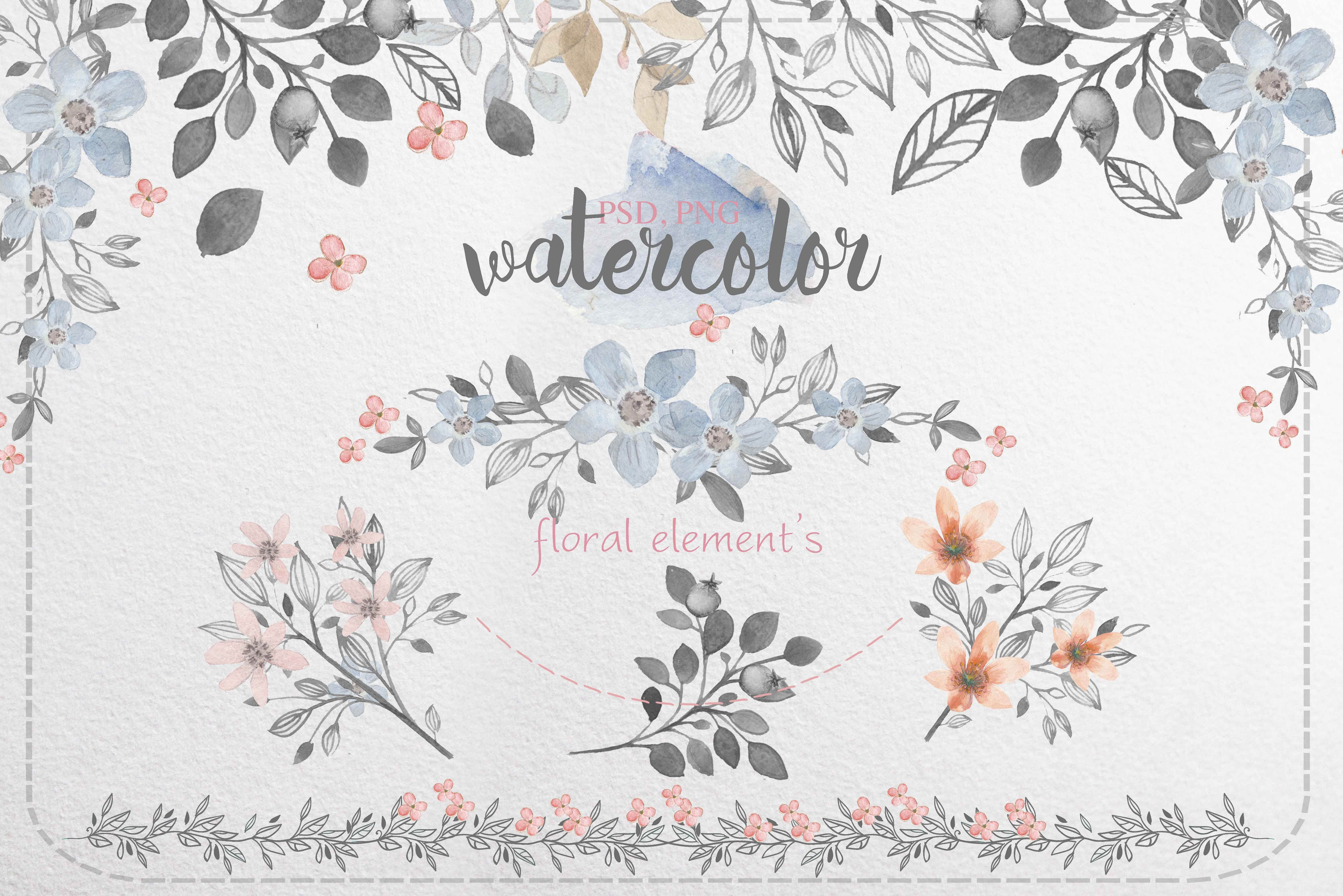 仙女手绘水彩花卉植物和兔子设计素材 Fairy-waterc
