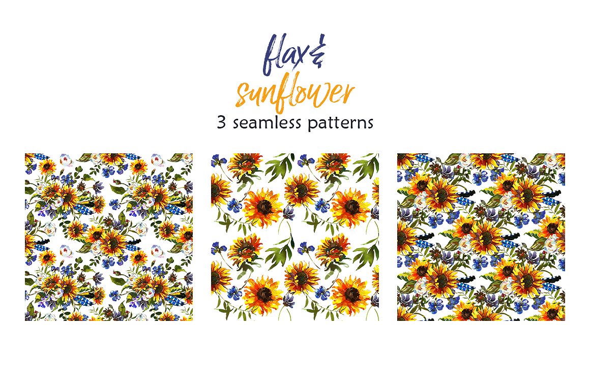 手绘水彩向日葵设计素材Boho Sunflower Flax
