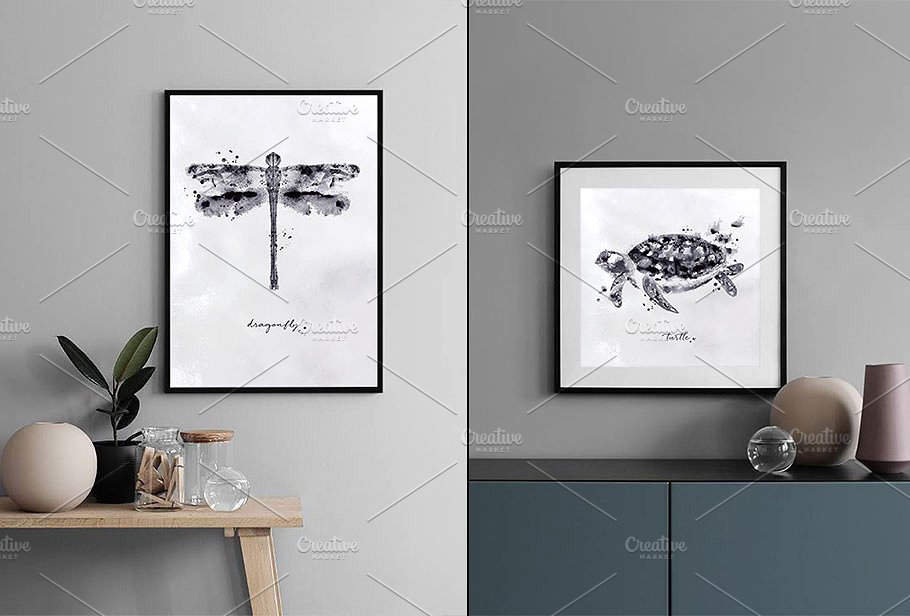 手绘水彩昆虫设计素材Monotype Poster