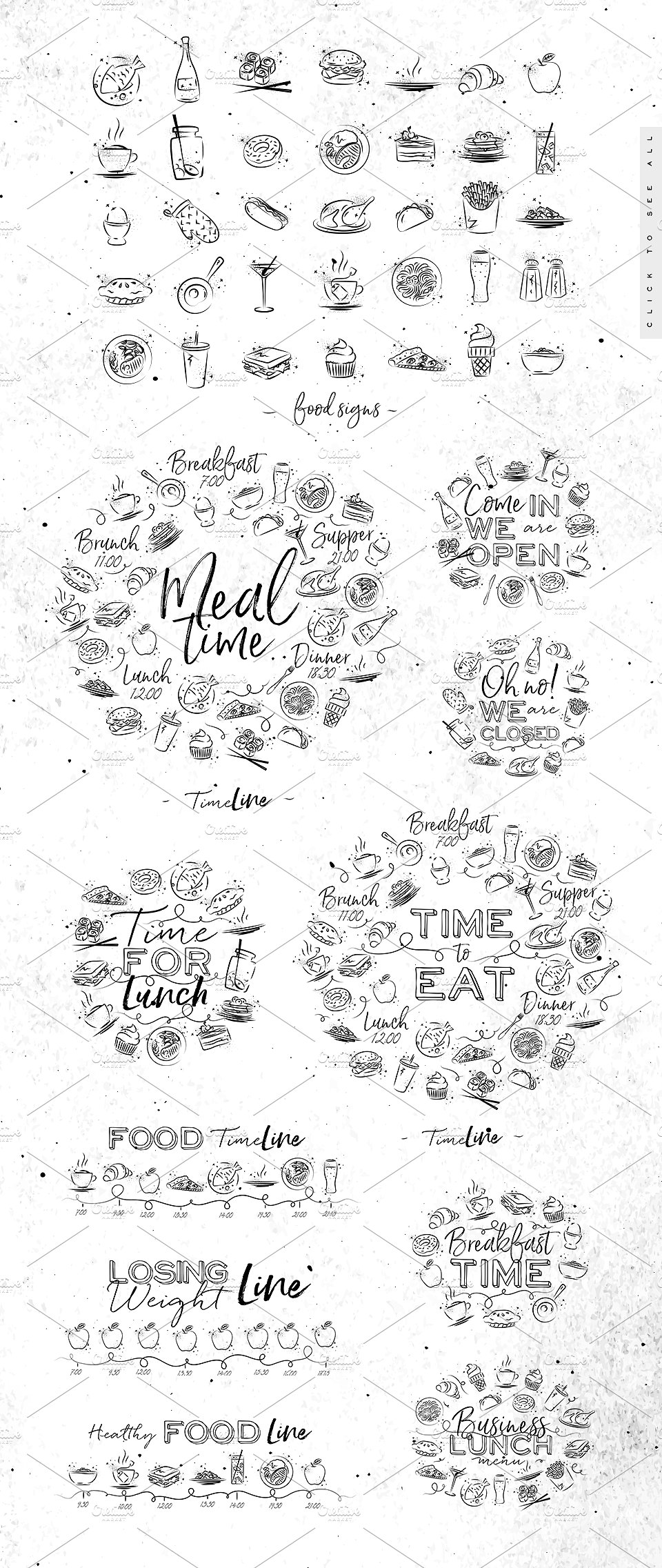 矢量手绘美食主题插图素材 Meal-time #211748
