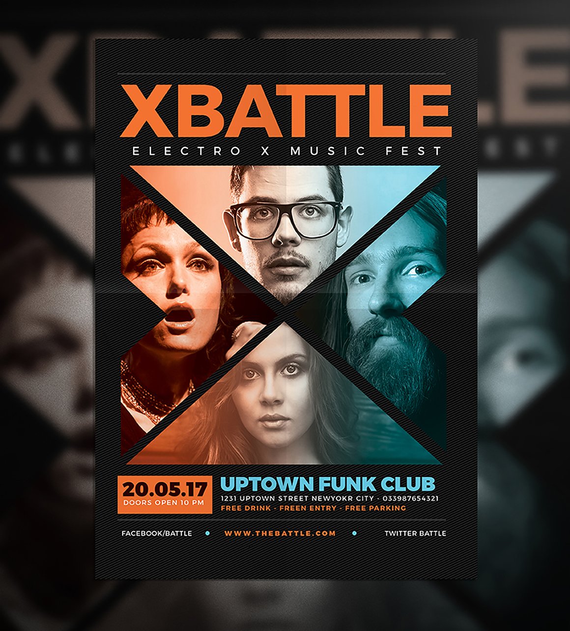 独特的音乐会海报传单设计模板 X Battle Music