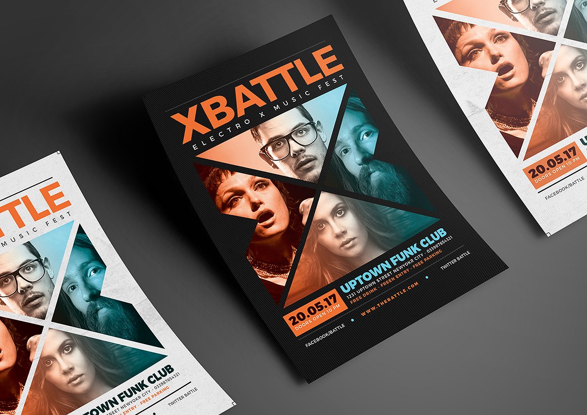 独特的音乐会海报传单设计模板 X Battle Music