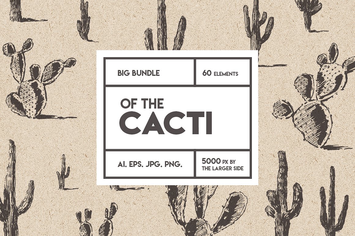 素描仙人掌元素装饰素材 Big-cacti-bundle-s