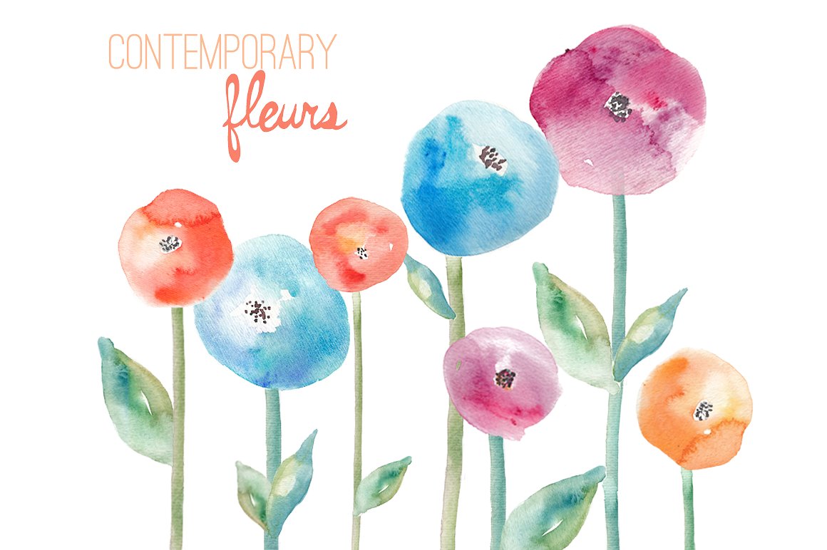 手绘水彩花朵设计素材Contemporary Fleurs